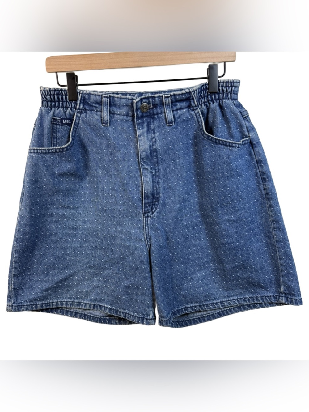 Lee Blue Polka Dot Denim Shorts with Elastic Waist vintage